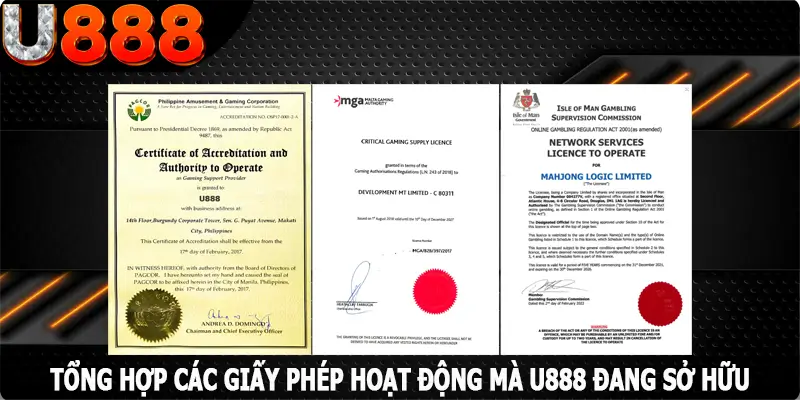 Tổng Hợp Các Giấy Phép Hoạt Động Mà U888 Đang Sở Hữu